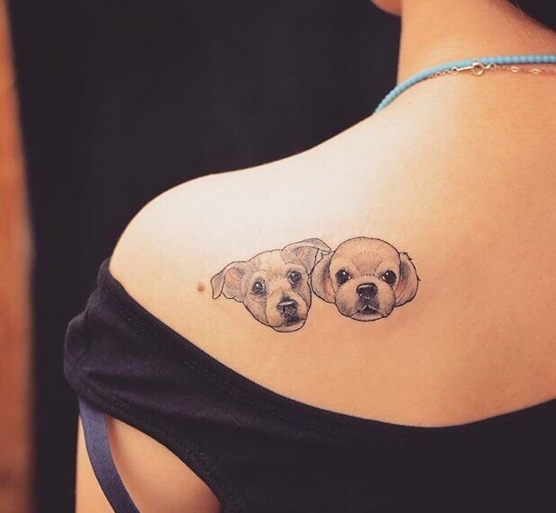 处在不同部位的小狗狗纹身图案
