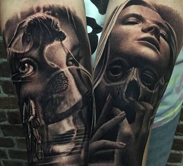 两款外国欧美黑灰写实3d纹身图案