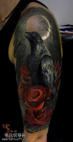 胳膊渡鸦纹身图案