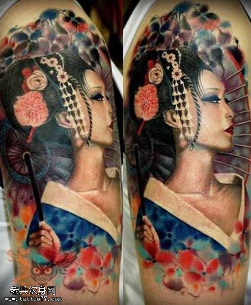 胳膊艺妓纹身图案