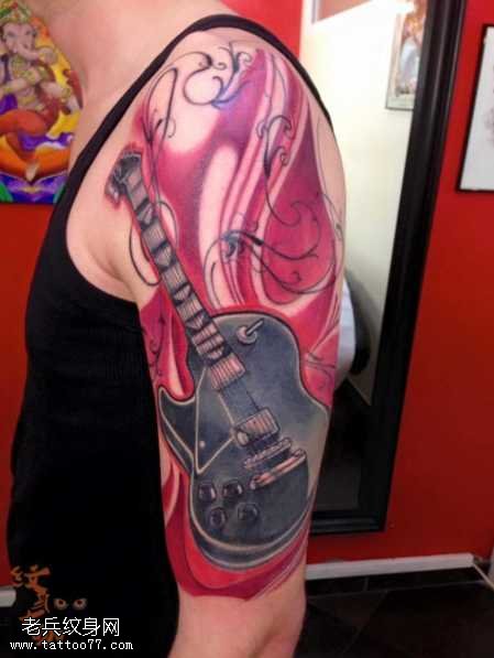 胳膊吉他纹身图案