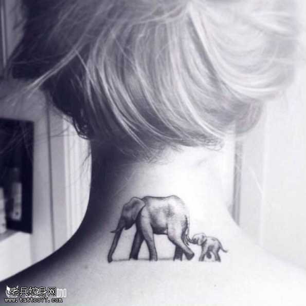 脖子大象纹身图案