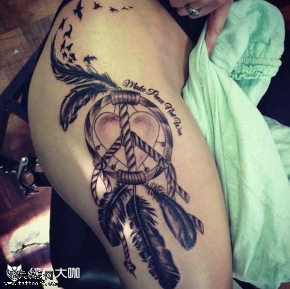 腿部捕梦网纹身图案