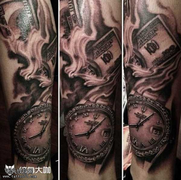 腿部表美金纹身图案