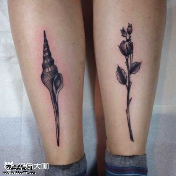 腿部叶子纹身图案