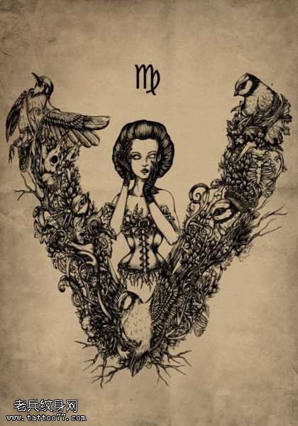 手稿处女座纹身图案