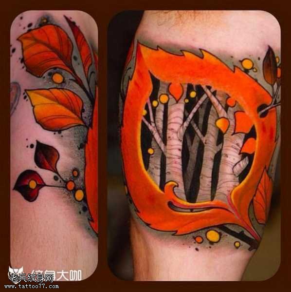 腿部树木纹身图案