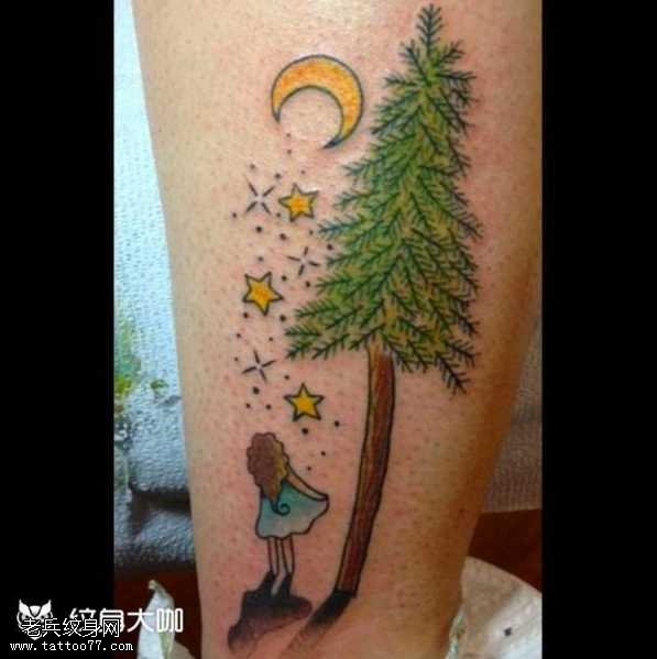 腿部树木南海纹身图案