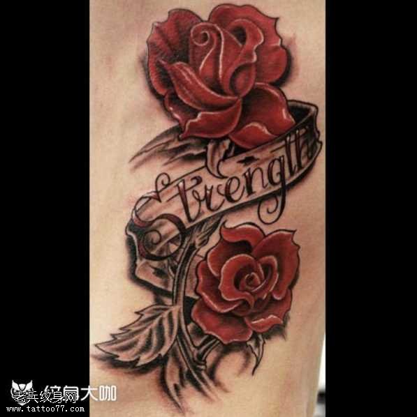 腰部玫瑰纹身图案
