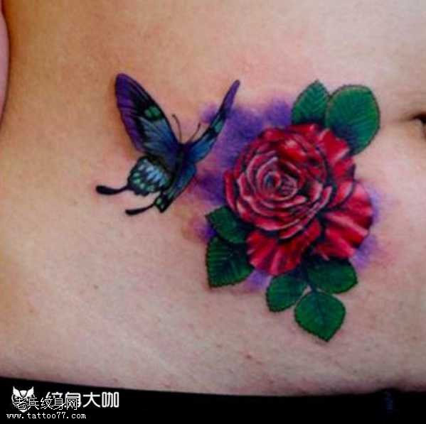 腰部玫瑰纹身图案