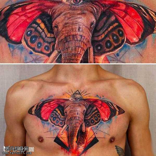 胸部象头纹身图案