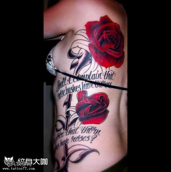 腰部玫瑰纹身图案