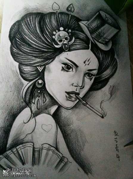 手稿艺妓纹身图案