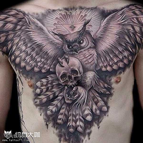 胸部猫头鹰纹身图案