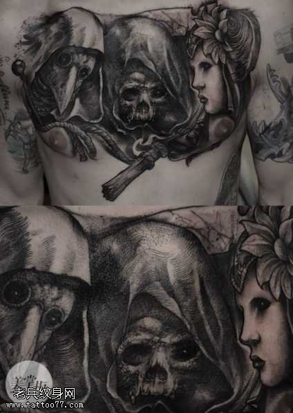 胸部死神纹身图案