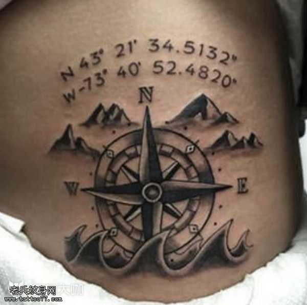 腰部英文指南针纹身图案