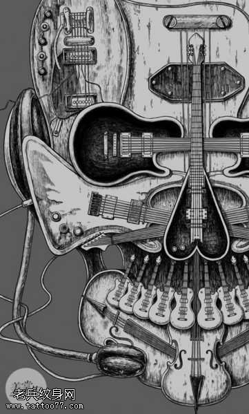 音乐骷髅纹身图案