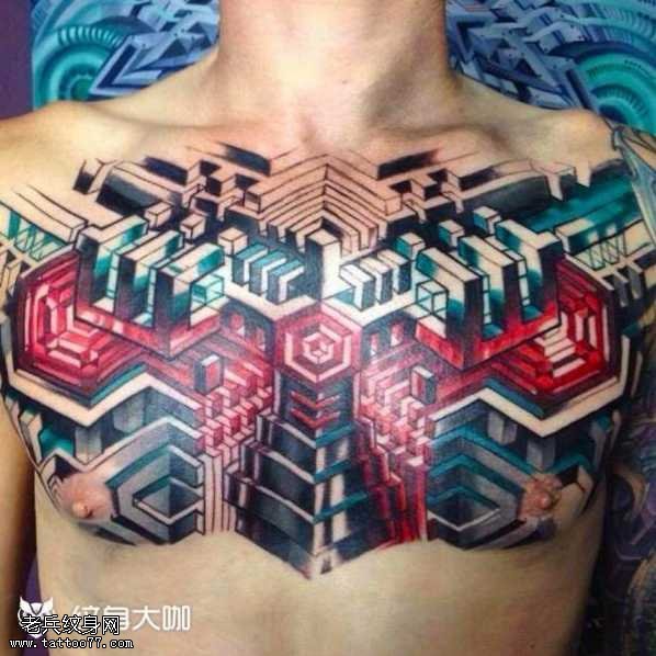 胸部机械纹身图案