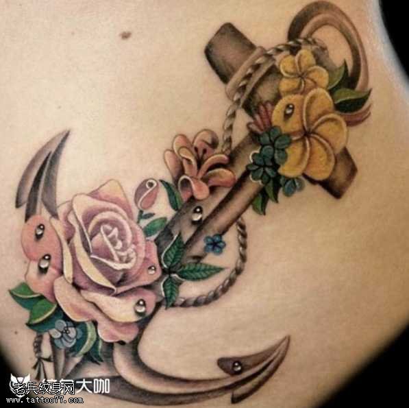 腰部船锚纹身图案