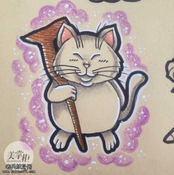 手稿猫咪卡通纹身图案