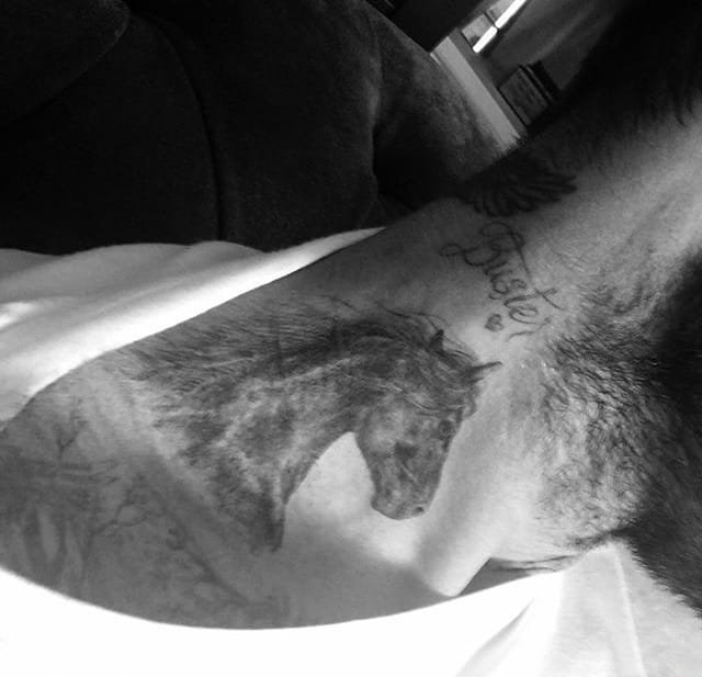 贝克汉姆右肩上的黑马纹身图案