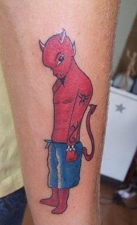 八款凶恶的双角红面魔鬼纹身图案