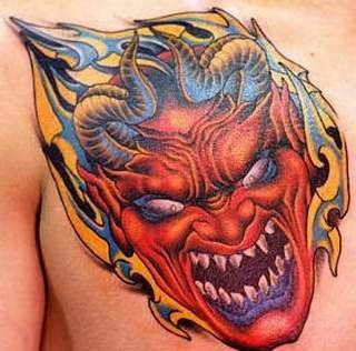 八款凶恶的双角红面魔鬼纹身图案