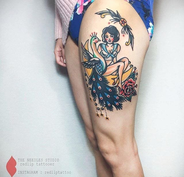 传统风格植物女性横幅图案纹身