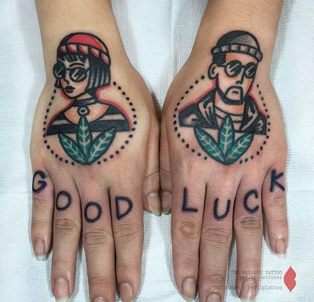 传统风格植物女性横幅图案纹身