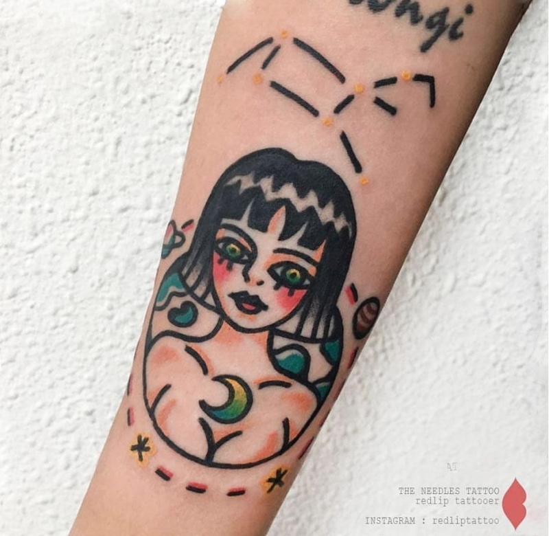 传统风格植物女性横幅图案纹身