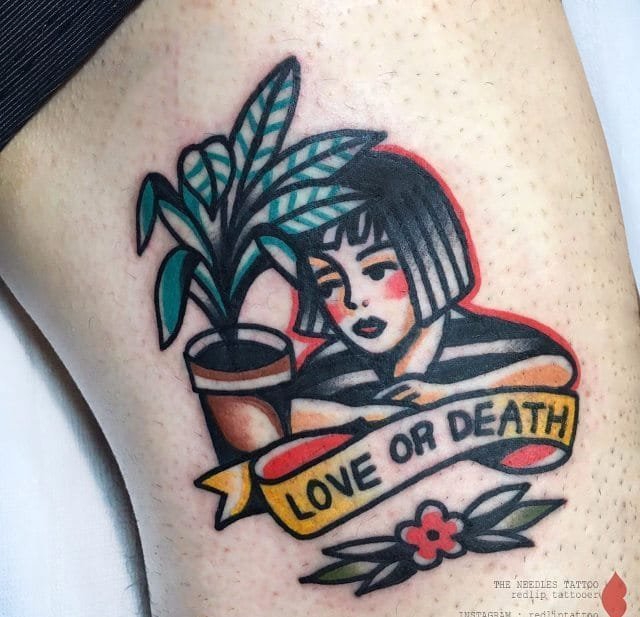 传统风格植物女性横幅图案纹身