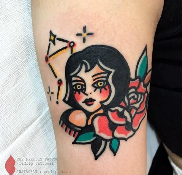 传统风格植物女性横幅图案纹身