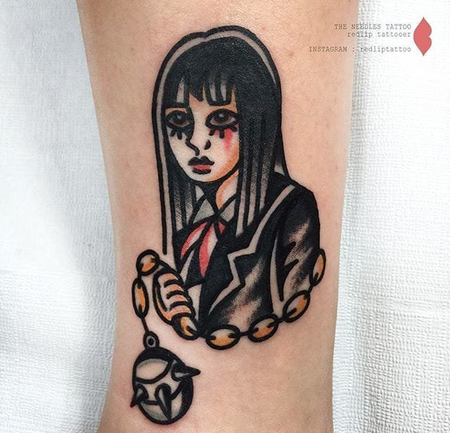 传统风格植物女性横幅图案纹身