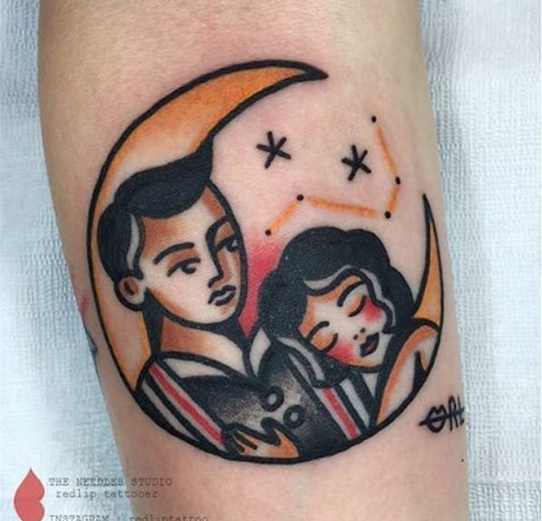 传统风格植物女性横幅图案纹身