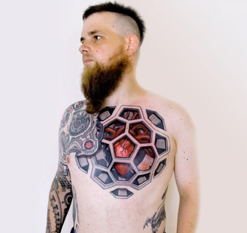 多款男性帅气的生物机械齿轮图案纹身图片