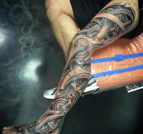 多款男性帅气的生物机械齿轮图案纹身图片