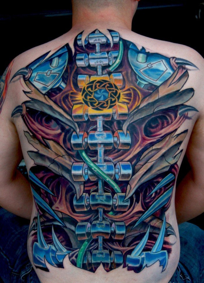 多款男性帅气的生物机械齿轮图案纹身图片