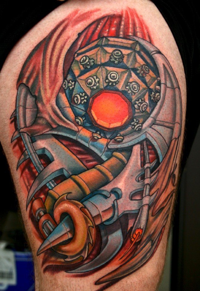 多款男性帅气的生物机械齿轮图案纹身图片