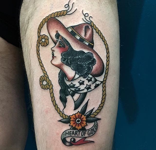 old school风格大象骑士女孩纹身图案