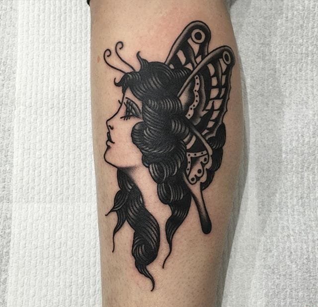 old school风格大象骑士女孩纹身图案