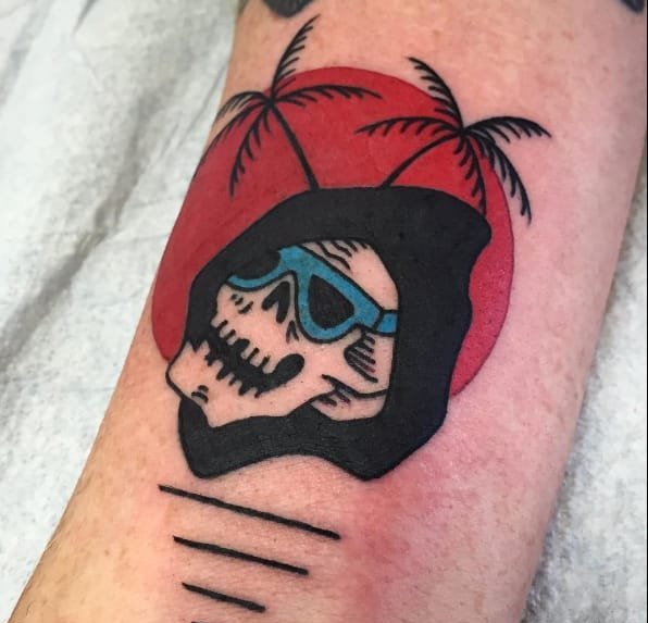 死于天堂:红色落日骷髅头纹身图案来自弗兰基