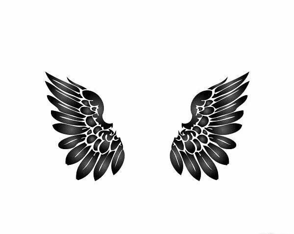 帅气的天使翅膀纹身图案手稿图片