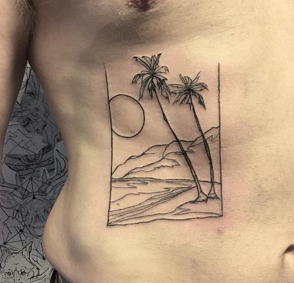 大腿上帅气的线条马纹身图案