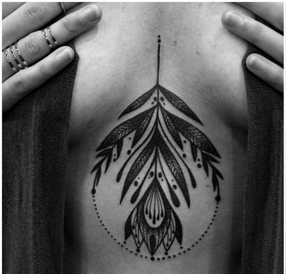 大腿上抽象立体派现代纹身图案