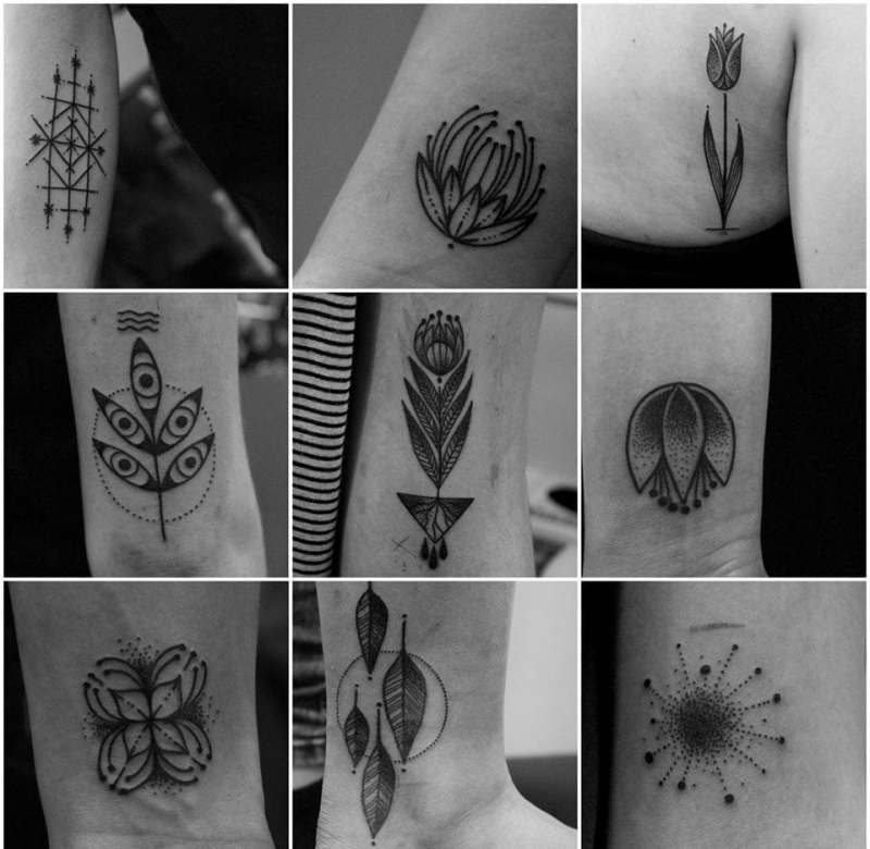 大腿上抽象立体派现代纹身图案