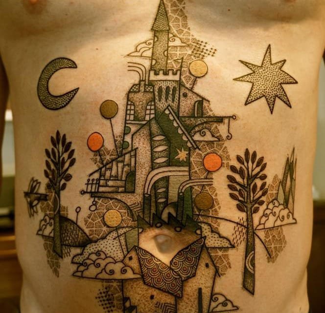 大腿上抽象的仙女纹身图案