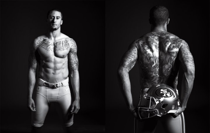 美国旧金山橄榄球队队员Kaepernick帅气的大面积纹身图案