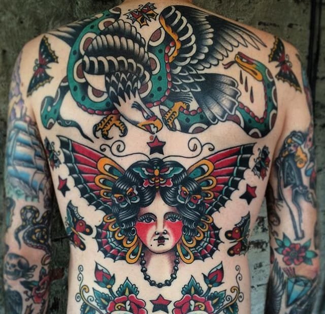 八款男性大胆的满背大面积彩色纹身图案