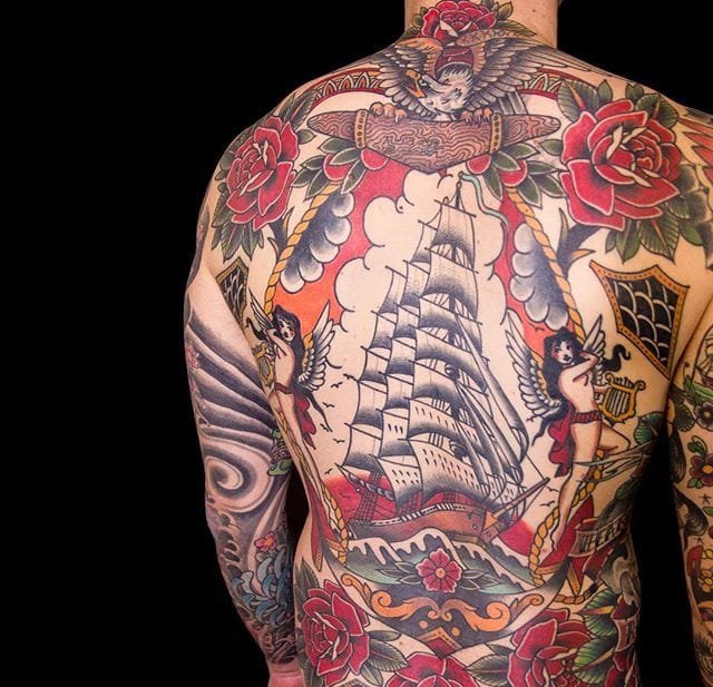 八款男性大胆的满背大面积彩色纹身图案