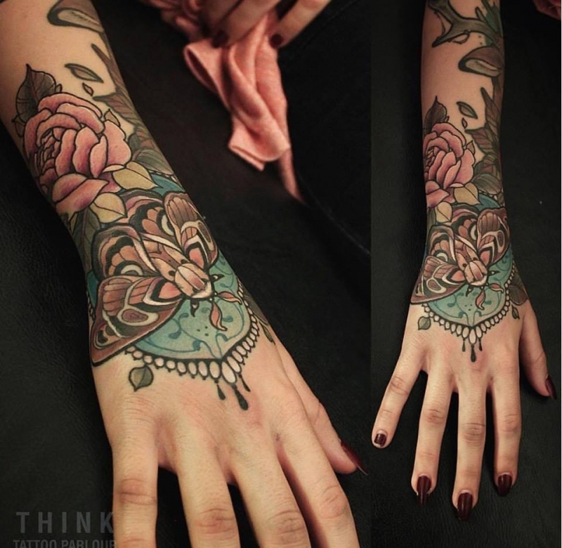 精制漂亮的新传统风格纹身图案来自桑蒂板